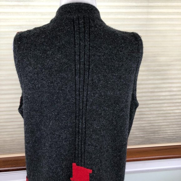 Susan Bristol 2001 Hand Embroidered Sequins Red & Gray Lambswool Front Zip Vest - Picture 10 of 15